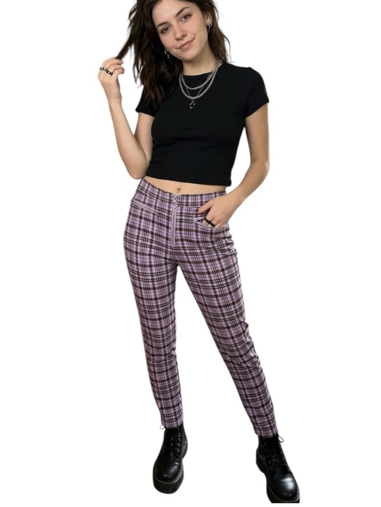 Urban Outfitters Pants - Urban Outfitters Purple Plaid Zip Pants High Rise Stretch Size 6